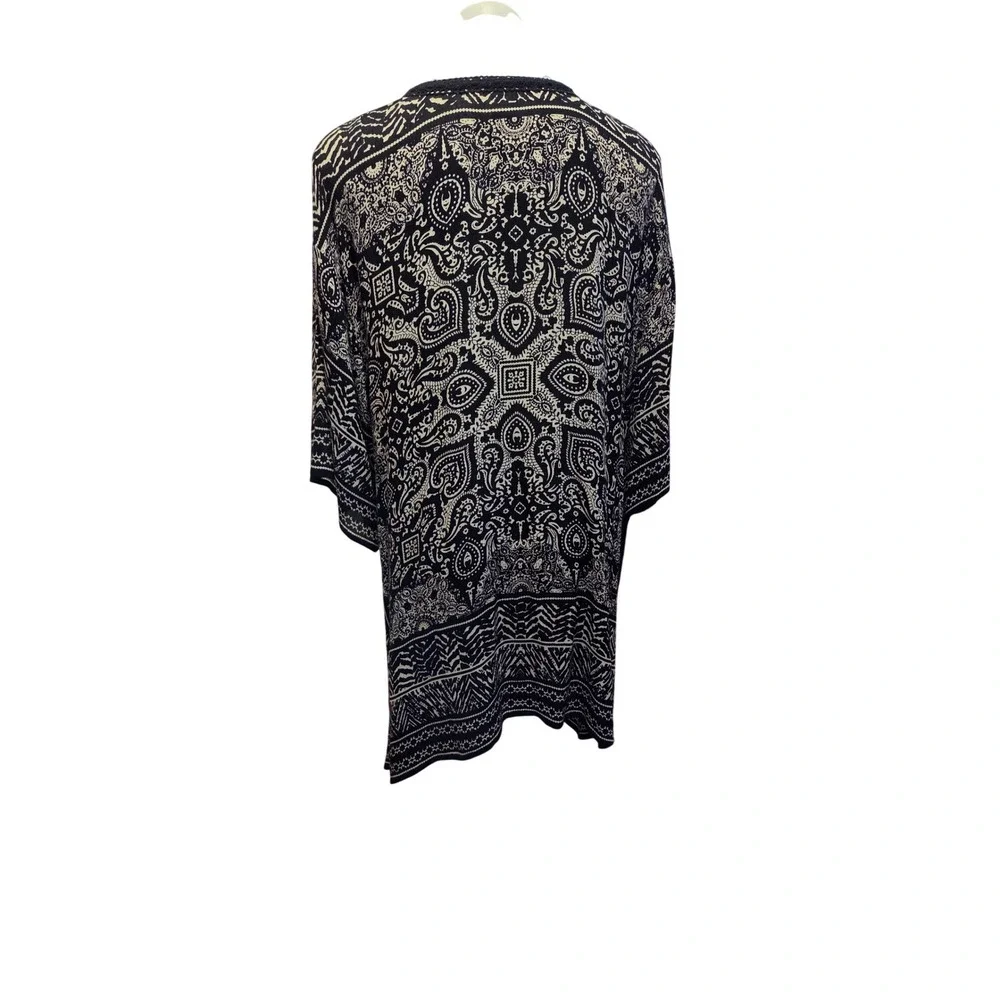 Bilo Black White Paisley Print Kimono Cardigan Open‎ Front Lightweight
